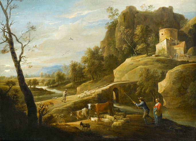 David Teniers II - Landscape with a Drover and his Herd by a River  | MasterArt